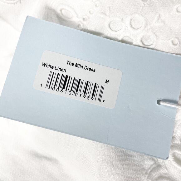 Hill House Mila Dress White Linen One Shoulder Eyelet Long Sleeve Sz M - Picture 9 of 11